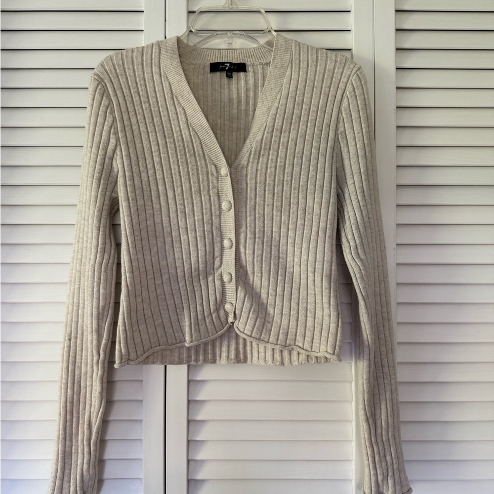 7 For All Mankind cream Ribbed Cardigan